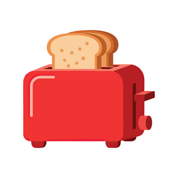 A vibrant red kitchen toaster with two slices of bread popping out.