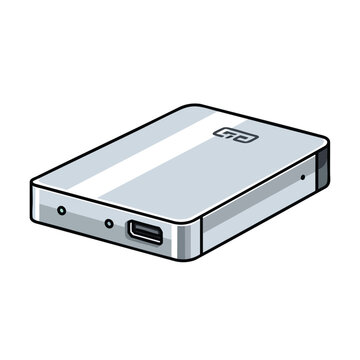 Illustration of a portable external hard drive in isometric view.