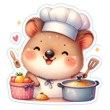adorable hamster chef cooking with fresh vegetables in cozy kitchen illustration