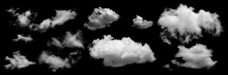 Cloud sky set of isolated white clouds with various shape and size on transparent background. Soft, fluffy cloud texture with natural appearance,weather element, mockup or foggy background. © chathuporn