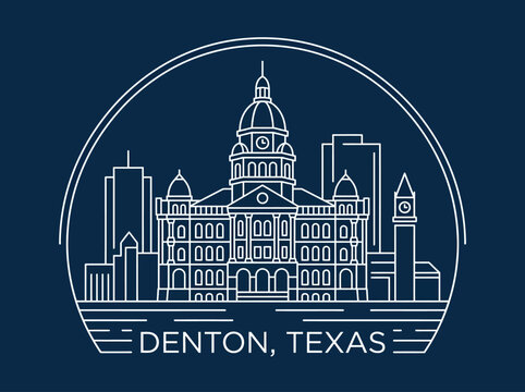 Denton Texas Skyline Minimalist Line Art Vector Illustration - Iconic Courthouse Landmark Graphic