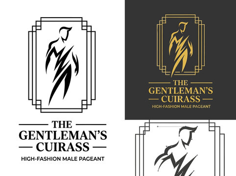 Luxury Male Fashion Pageant Logo Design with Art Deco Frame and Masculine Silhouette for The Gentleman's Cuirass