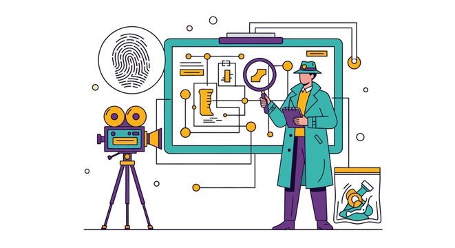 Detective Investigating Clues on a Digital Board.