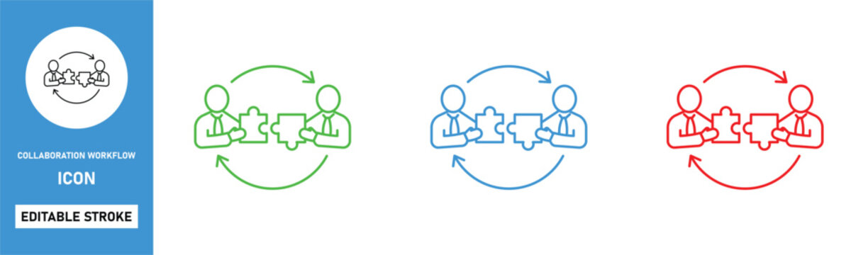 collaboration workflow line icon process teamwork cycle editable stroke vector set