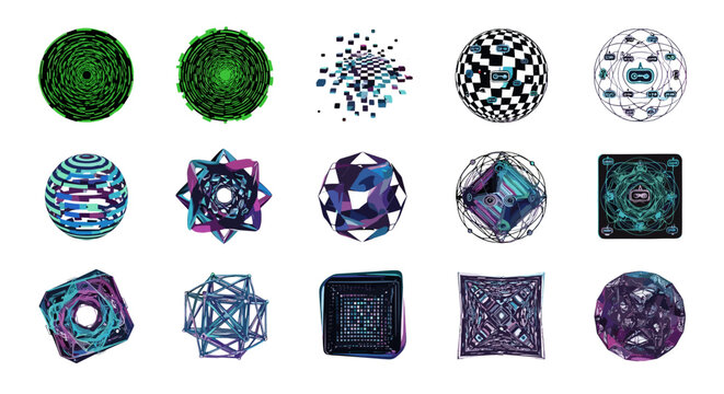 adobe Vibrant geometric shapes in various colors and patterns on white background flash