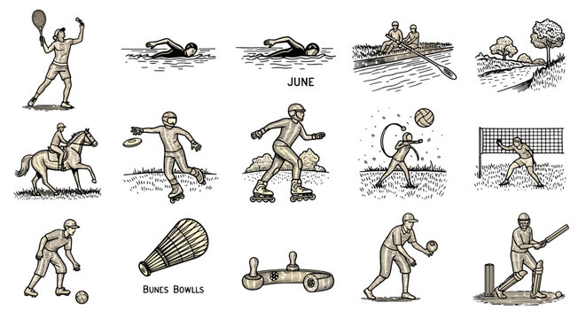adobe Various sports illustrations with athletes in action fitness and leisure activities flash