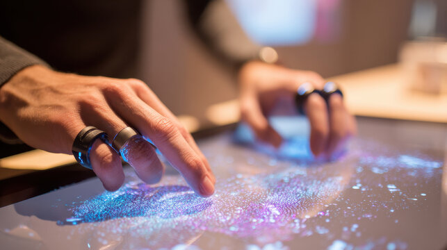 Digital technology interaction with virtual interface and metaverse concept showing futuristic hand gesture control