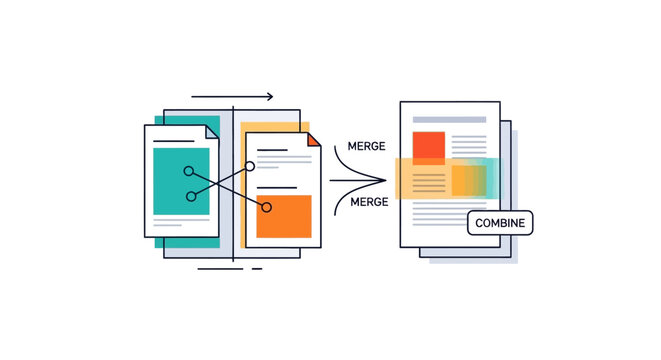 Document Merging Process Concept Illustration.