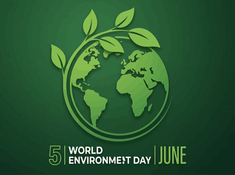 World Environment Day June 5 Illustration Concept with Green Earth Globe and Leaves for Eco-Friendly Sustainability and Nature Conservation
