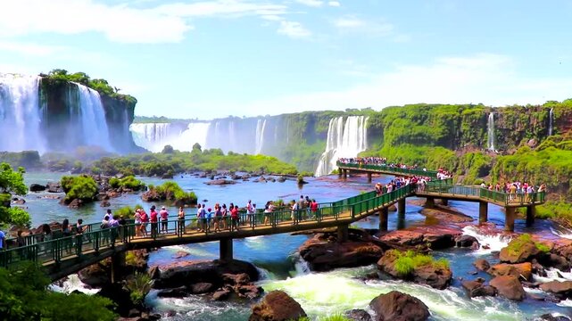 Foz do Iguacu Iguazu Falls waterfall waterfalls people Argentina Brazil.