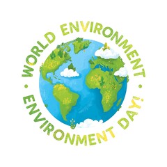 Obraz premium World Environment day concept 2026. ecosystem Restoration 2026 environment day concept 3d tree background. Earth Globe In Green Forest - Environment day Concept.