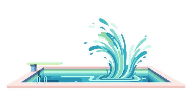 Dynamic Splash in Swimming Pool with Diving Board.