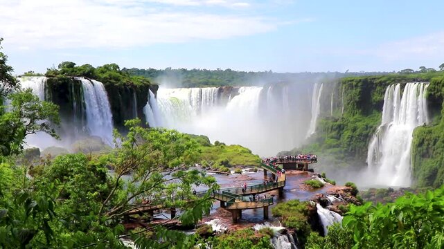 Foz do Iguacu Iguazu Falls waterfall waterfalls people Argentina Brazil.