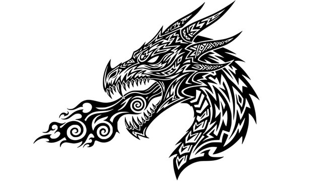 Tribal Dragon Head Tattoo Design with Fire Breath