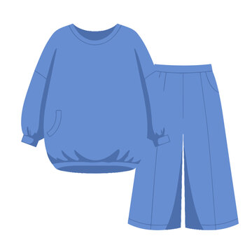 Comfortable blue casual outfit: oversized sweatshirt and wide-leg pants