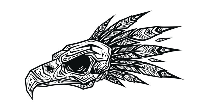 Tribal Eagle Skull with Feathers Vector Illustration