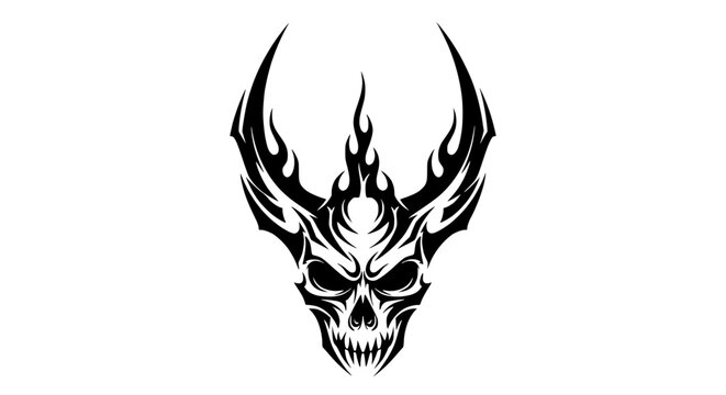 Tribal Skull Flames Tattoo Design, Dark Fantasy Art