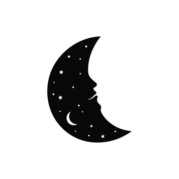 Black moon face with stars.