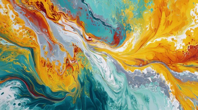Beautiful abstract ebru painting with flowing marble liquid texture, colorful acrylic wave patterns on water in luxurious contemporary art style
