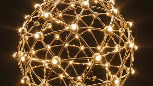 Golden spherical network structure symbolizing conceptual art and dynamic energy