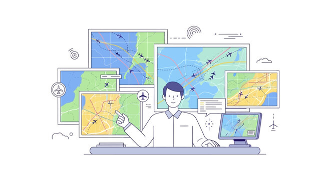Man analyzing aviation weather maps and flight data on computer.
