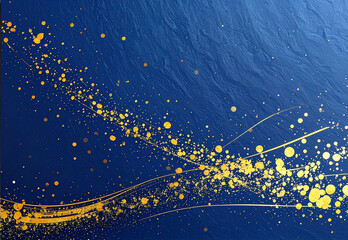 Fototapeta premium 紺色の和紙に金箔を散らした高級感のある背景テクスチャ/Luxury Navy Blue Washi Paper Texture with Gold Leaf Splatter