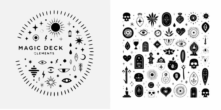 vintage esoteric symbols and icons decorative black and white illustration