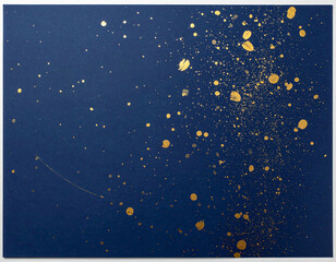 Fototapeta premium 紺色の和紙に金箔を散らした高級感のある背景テクスチャ/Luxury Navy Blue Washi Paper Texture with Gold Leaf Splatter