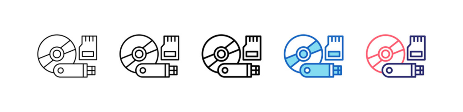 Storage Device Icon In 5 Different Styles Set Collection.   