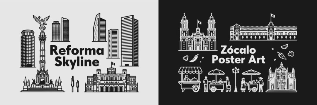 Reforma Skyline and Zocalo Poster Art