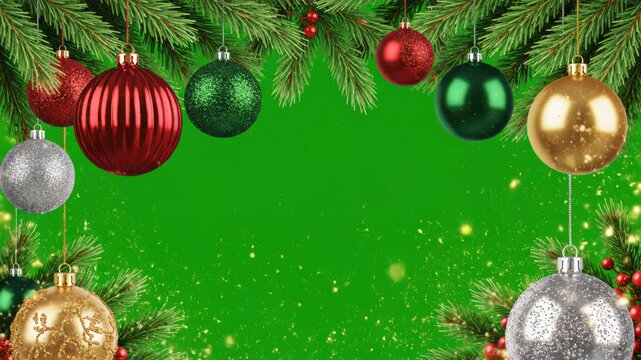 Christmas ornaments on green background emphasizing advanced technology and cybersecurity
