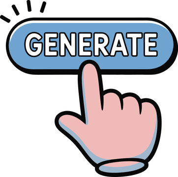 Finger pressing a blue button with the word GENERATE in white text a digital icon