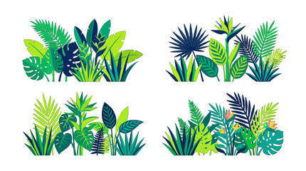 Lush Tropical Foliage Collection Vibrant Green Exotic Plants and Jungle Leaves Decorative Set © Rishi