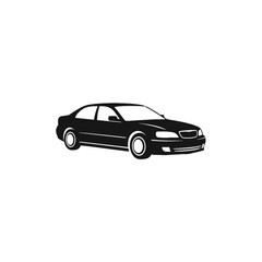 Obraz premium Black Sedan Car Side View.