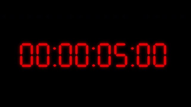 Countdown timer with a digital display showing five seconds remaining