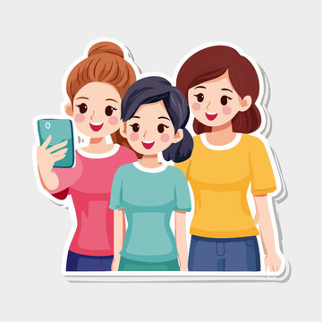 Three friends taking a selfie together