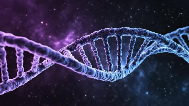 Double helix DNA strand in space highlighting geometric patterns and contemporary art