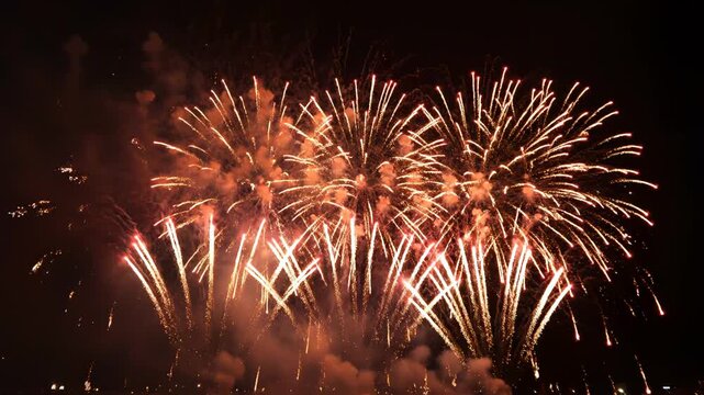 Colorful fireworks exploding in night sky emphasizing modern aesthetics and minimalist design