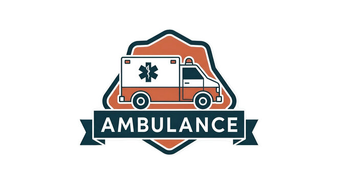 Ambulance emblem with medical star symbol and text on black background graphic design