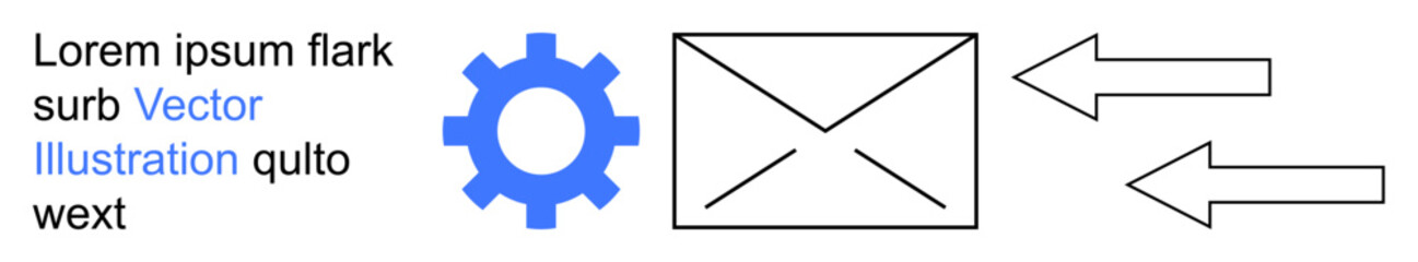 Email setup, message communication, workflow automation, technology management, information transfer, data exchange. Gear icon, envelope and arrows. Email setup and communication concept © robu_s