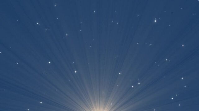 blue sky background with light rays and twinkling stars, 4k loopable overlay. light rays and sparkling stars