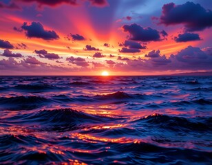 Fototapeta premium Serene Ocean Sunset with Colorful Sky and Rolling Waves