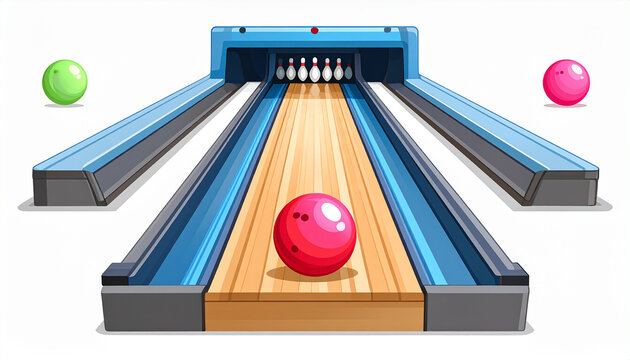 Bowling alley with pins, balls, and lane on a white background bowling lane bowling pins
