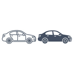 Fototapeta premium Two car icons outline and filled versions