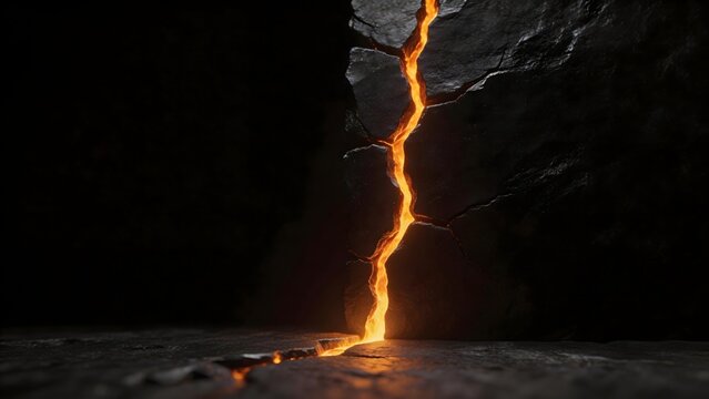 Lava flow through rock crack