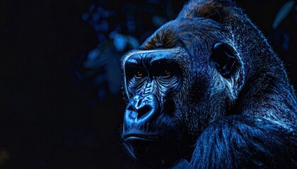 Obraz premium Close up portrait of a majestic gorilla dark background strong lighting