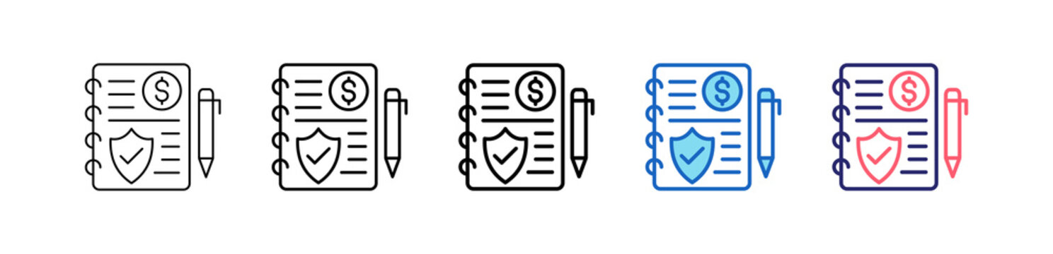 Insurance Policy Icon In 5 Different Styles Set Collection.   