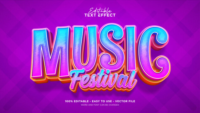 Music festival 3d text effect, cartoon text style effect