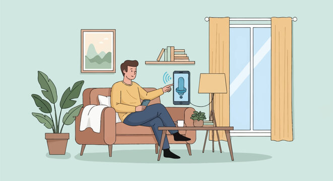 young couple sitting on a sofa and reading a book