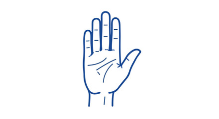 Fototapeta premium Minimalist hand icon with open palm gesture, blue line art human hand vector illustration, stop sign and high five symbol for web design